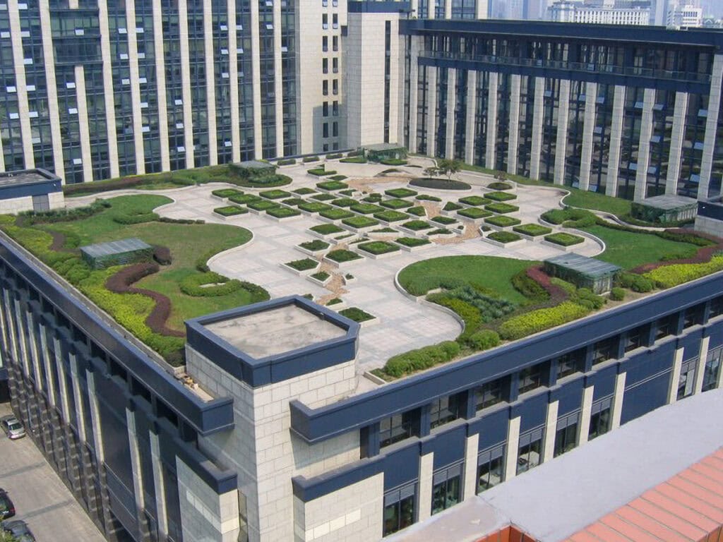 Rooftop gardens on a building in Hangzhou