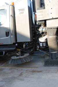 Sweeper on the pedestrian walkway.