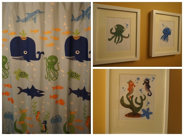 Boy Bathroom with homemade artwork #besweetsmart