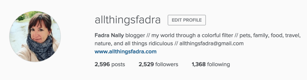 Instagram profile - All Things Fadra