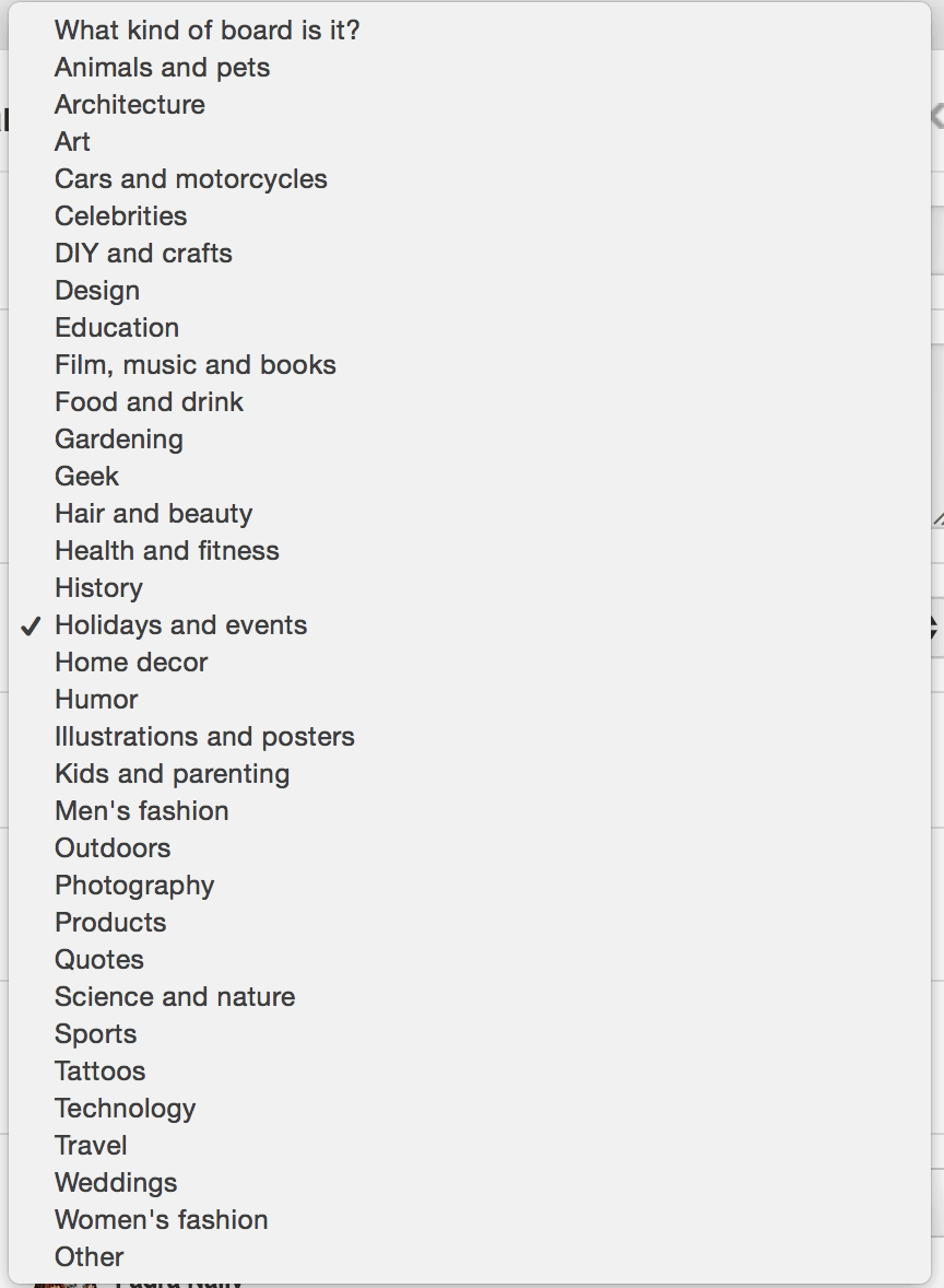 Pinterest categories