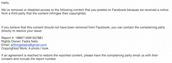 Facebook violation email