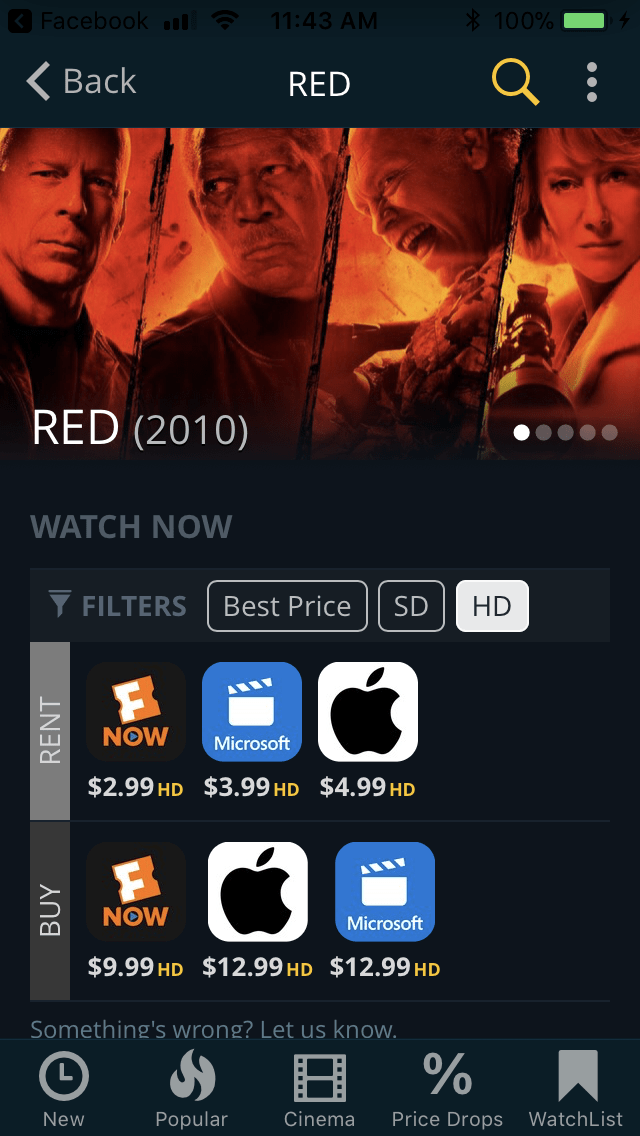 Viewing options on JustWatch