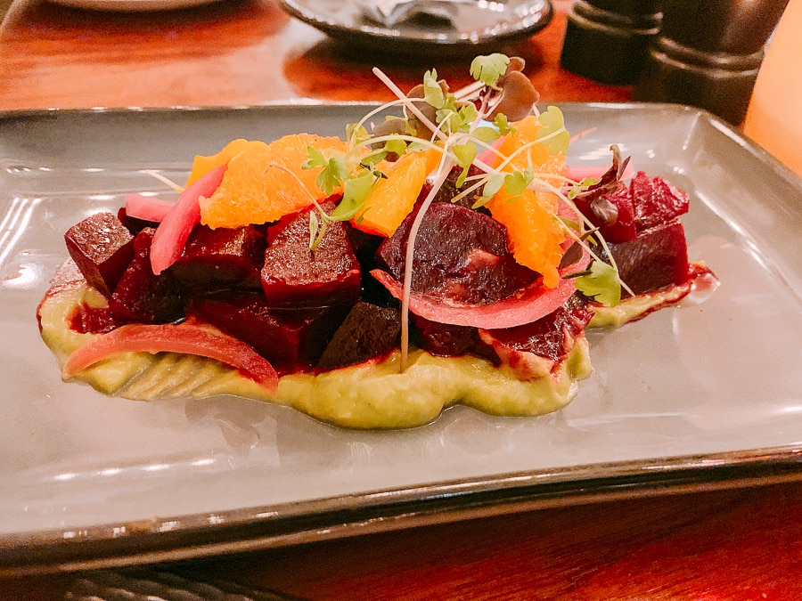 Salt-Roasted Beets with avocado puree and whipped goat cheese