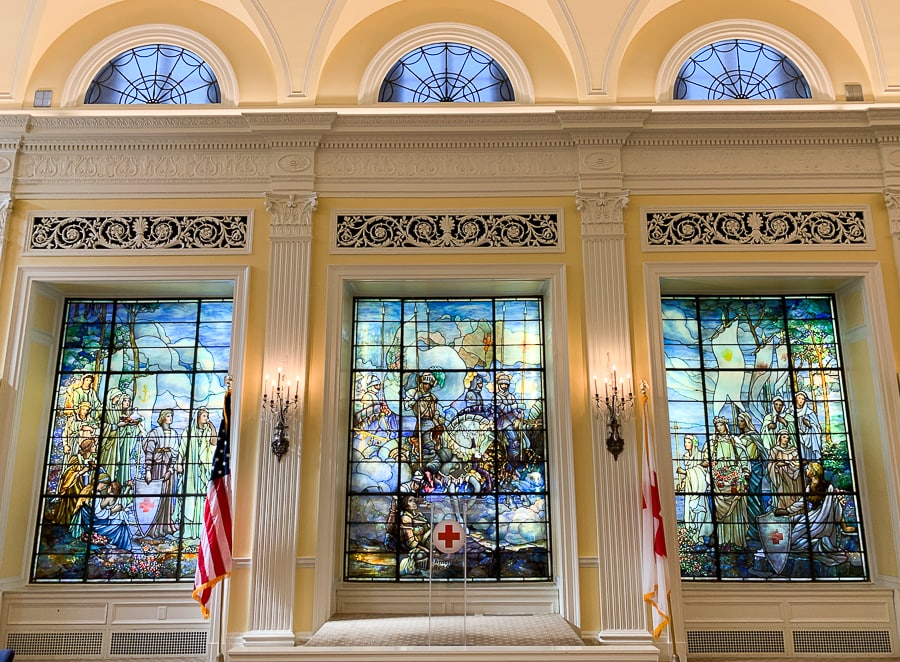 Stained glass Tiffany windows at the American Red Cross 