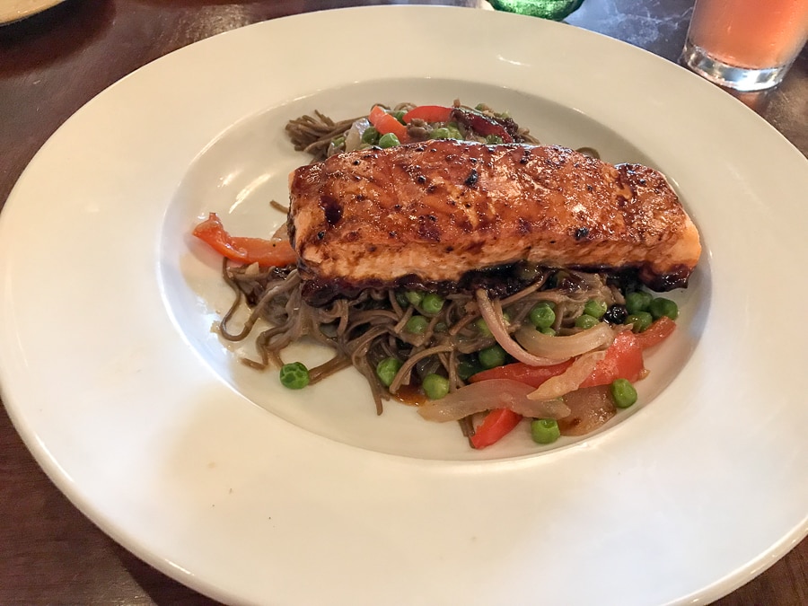 Glazed salmon and miso soba noodles at MoonShadow Cafe