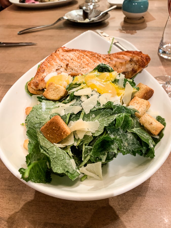 Kale Caesar Salad with Pan-Fried Salmon