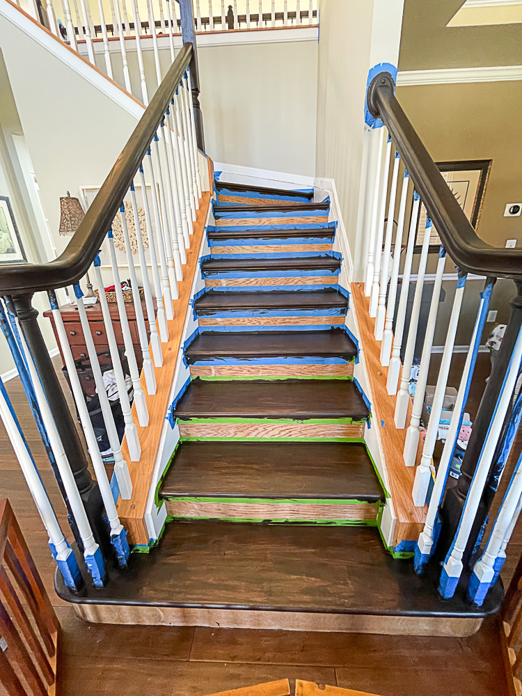 Using gel stain on the stair treads and railings
