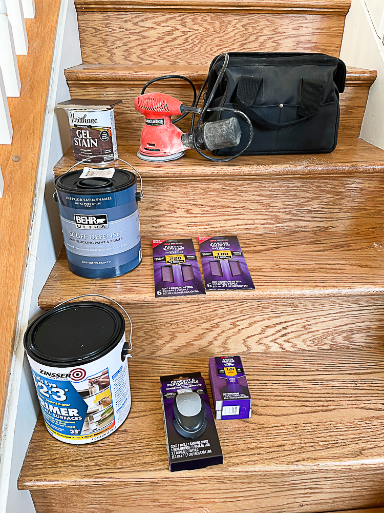 Staircase makeover starting supplies