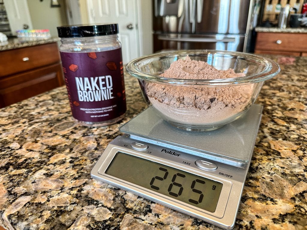 Weighing the Naked Brownie mix
