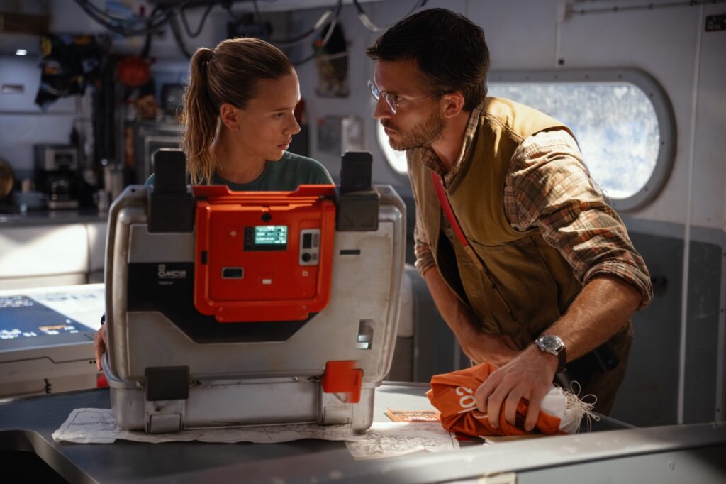 Scarlett Johansson and Jonathan Bailey in Jurassic World Rebirth; Courtesy of Universal Pictures