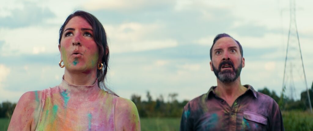 Liz (D'Arcy Carden) and Taylor (Tony Hale) are supportive siblings in SKETCH; Courtesy of Angel Studios