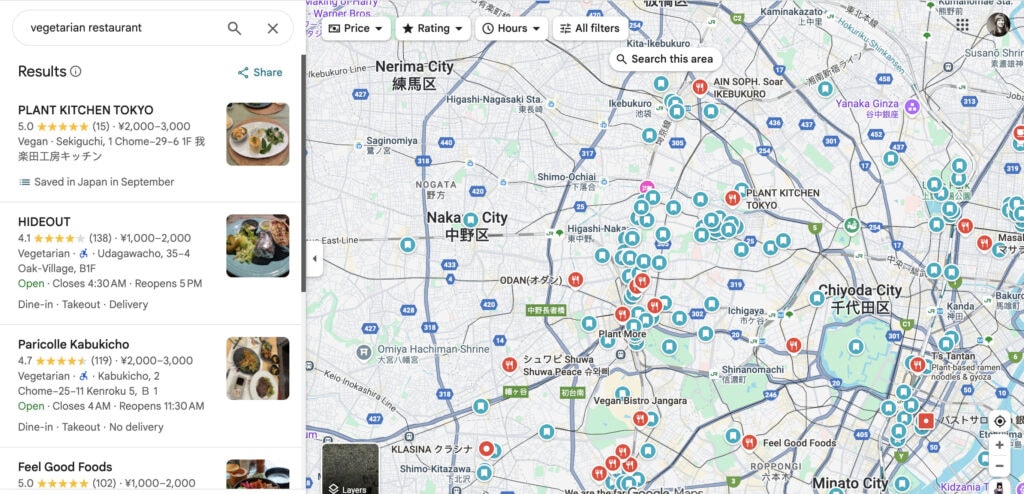 Vegetarian restaurants in Tokyo