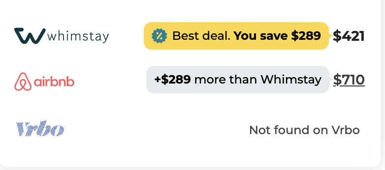 Whimstay price comparison example