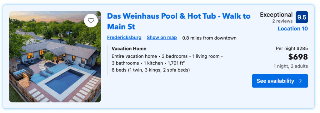 booking listing for das weinhaus