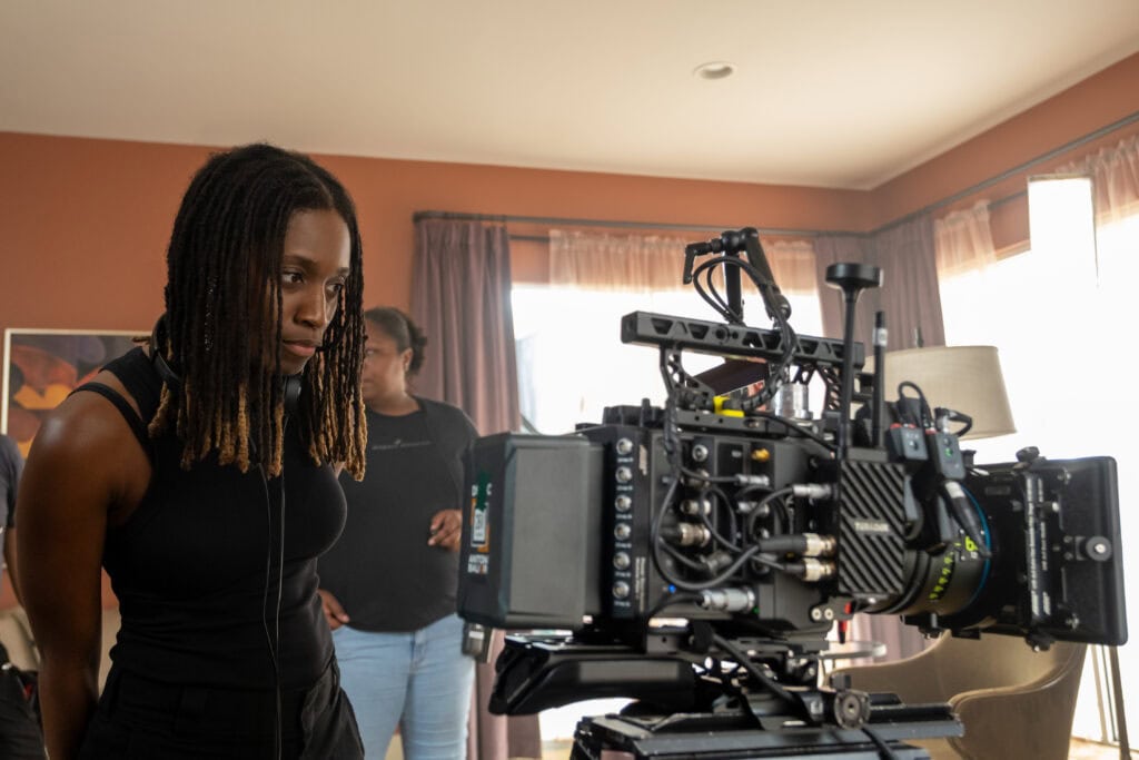 Director Aleshea Harris on the set of her film IS GOD IS, from Amazon MGM Studios.